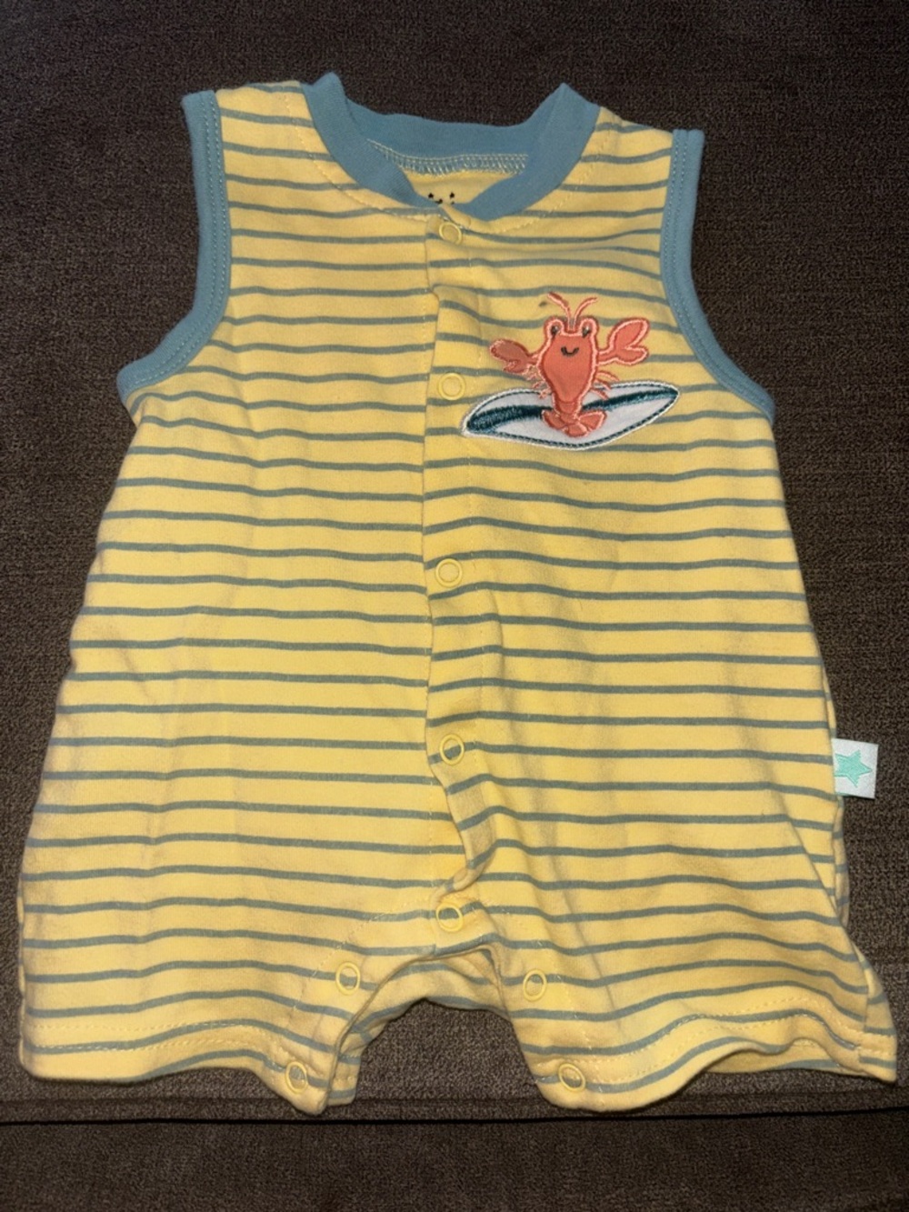 Yellow & Blue Striped Baby One-Piece Romper with Crab Patch